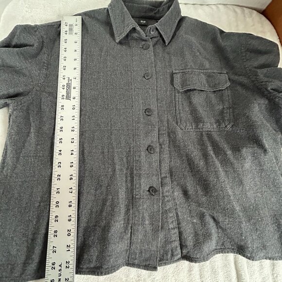 Uniqlo Womens Gray Check Button-Up Shirt Jacket Medium Long Sleeve Pocket Casual - Picture 8 of 8